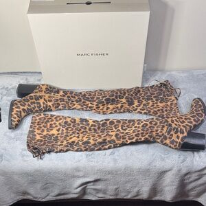 LIKE NEW Marc Fisher Enrika Leopard OTK Block Heel Boots - Size 7